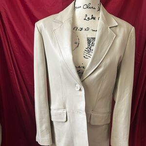 100% Leather Elegant Cream Women's Blazer